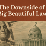 U.S. Capitol with $100 bill and text "The Downside of Big Beautiful Law"