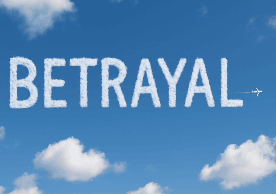 Trump "Skywriting of the word BETRAYAL by an airplane in blue sky"