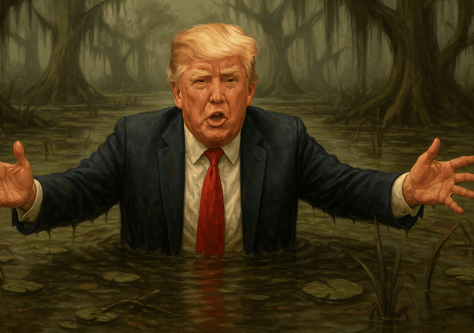 Donald Trump stuck waist-deep in a murky political swamp